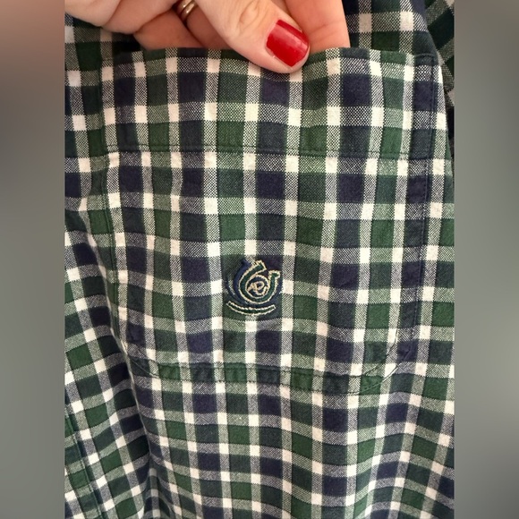 Roper Button Down Shirt Mens SZ M Green Navy Gingham Plaid Collared Long Sleeve - Picture 3 of 8